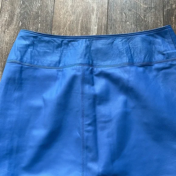 Genuine Blue Leather Pencil Skirt - Picture 2 of 8